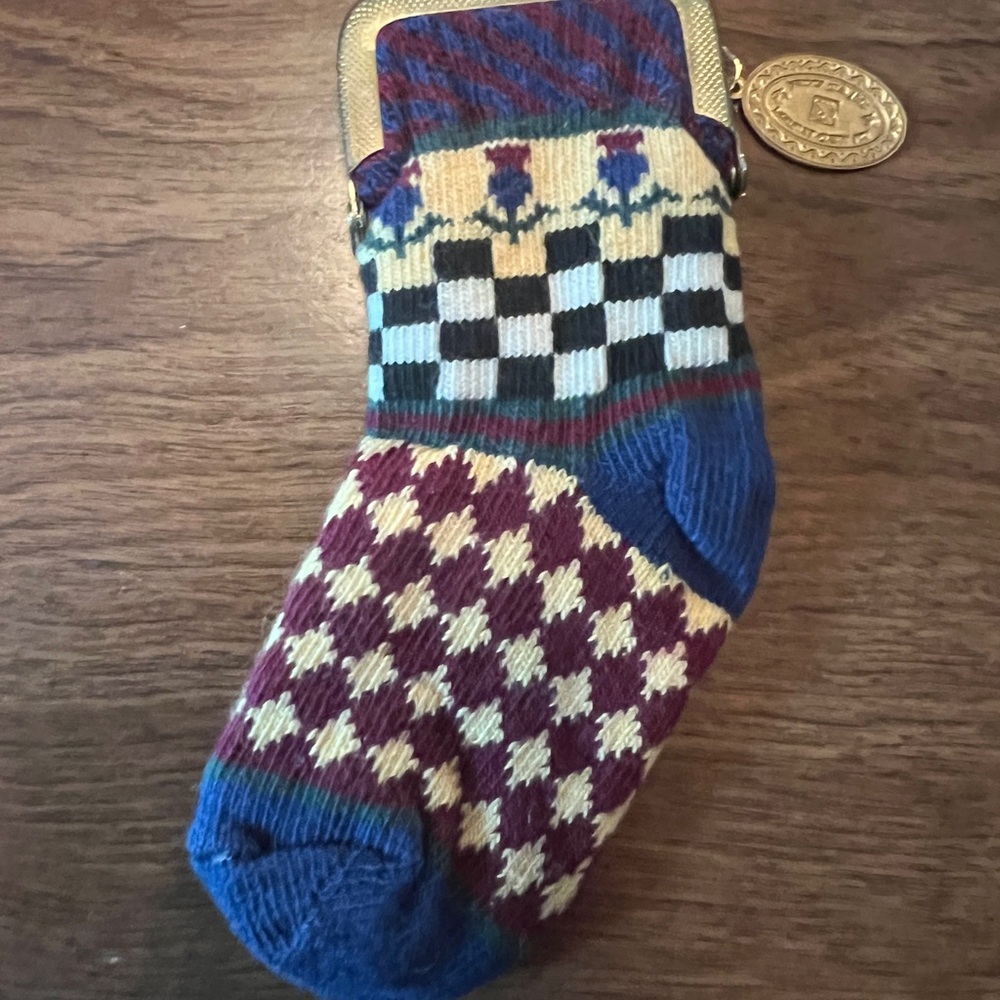 MacKenzie-Childs Multicolor Checkered Snap-close Mini-Sock Coin Purse